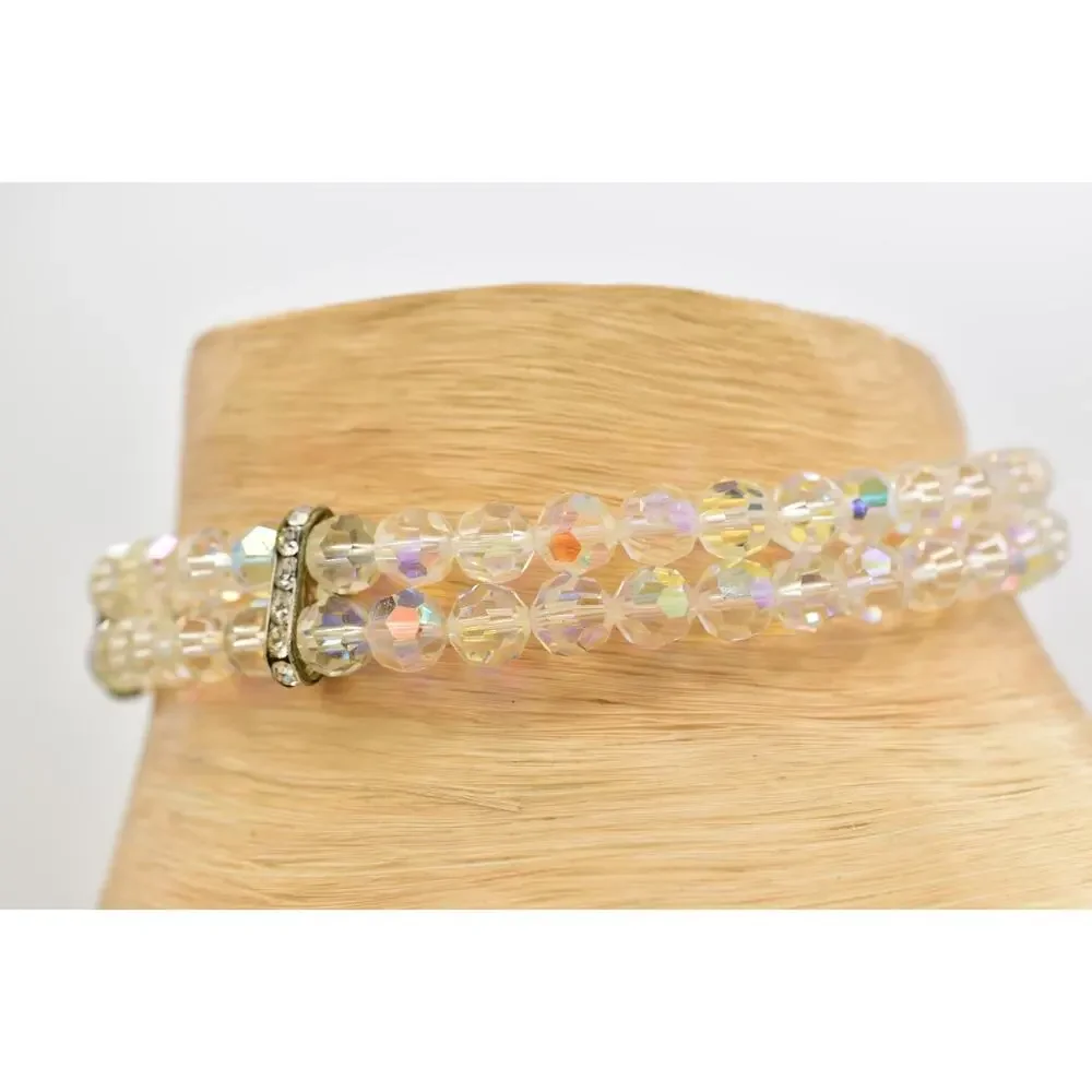 Vintage Aurora Borealis Crystal Choker Necklace AB Glass Chunky 60s 1950s BinBL